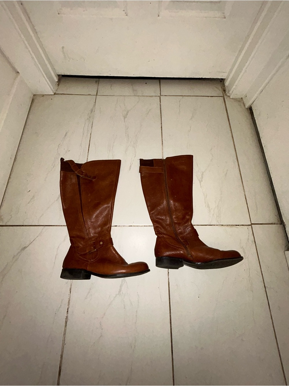Classic Brown Leather Riding Boots - Women
